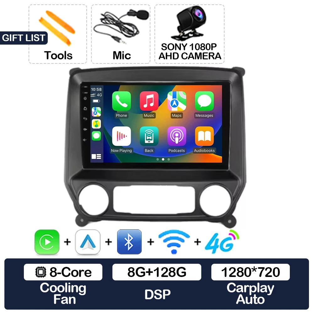 Android 16 Car Radio For Chevrolet Silverado 3 GMTK2 2014 2015 2016 2017 2018 Carplay Auto 2K Screen Multimedia Video Player GPS