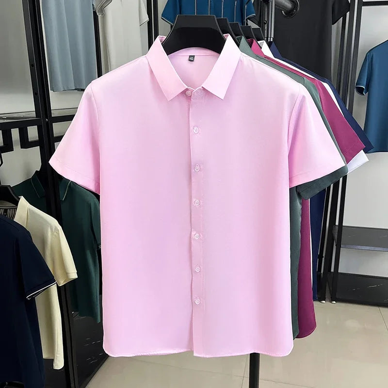 Men's Solid Dress Shirt - Short Sleeve, Wrinkle-Resistant Slim Fit