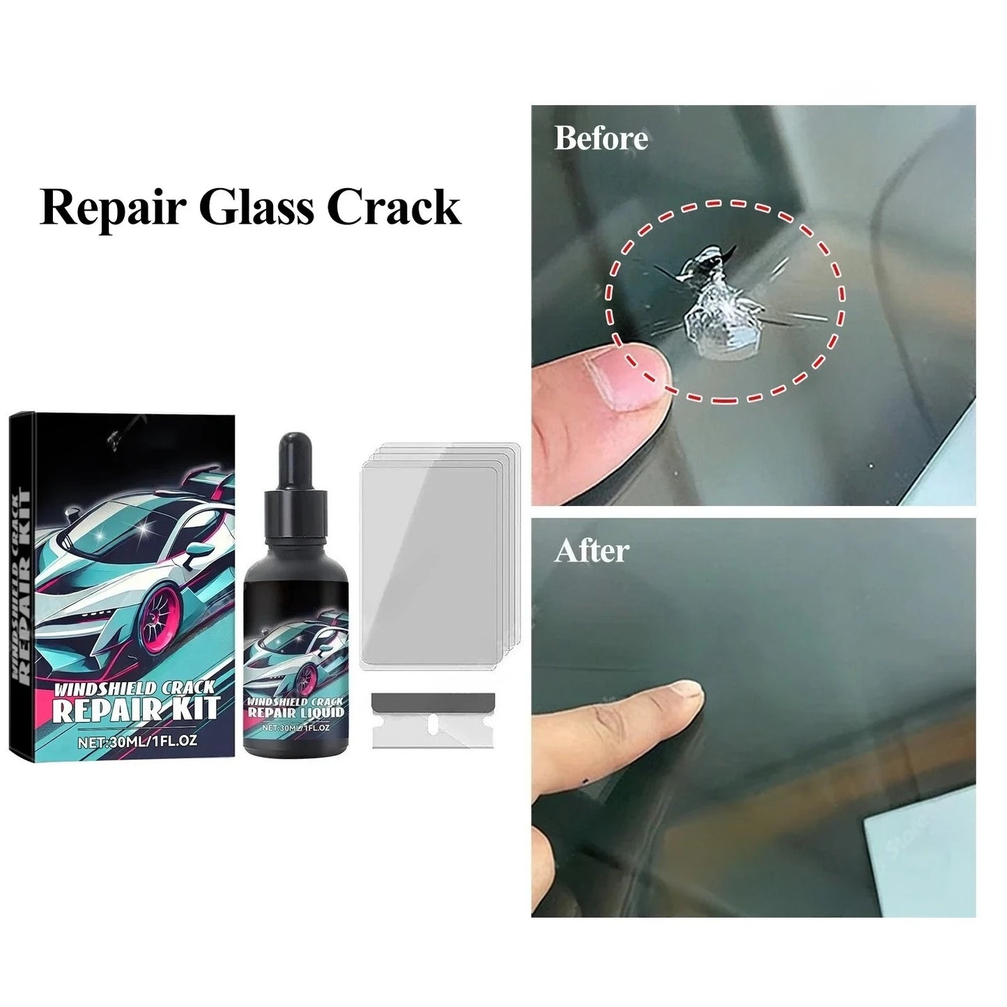 Magic DIY Glass Cure Kit – Car Glass Quick Repair Kit 30ml Nano Fluid Windscreen Scratch Crack Restore Filler