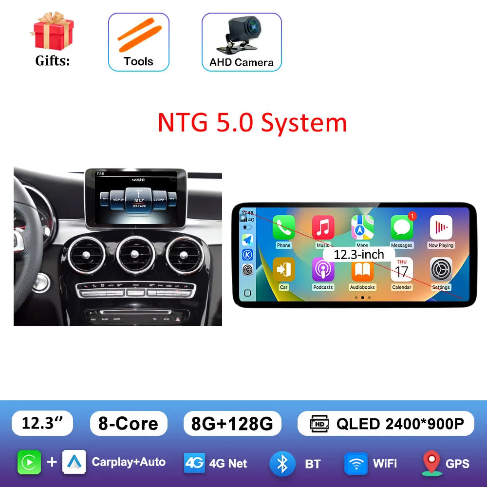 Android 16 Intelligent System for BENZ C CALSS W205 GLC 2026 - 2026 Car Video Multimedia Player GPS Navigation QLED HD Screen BT