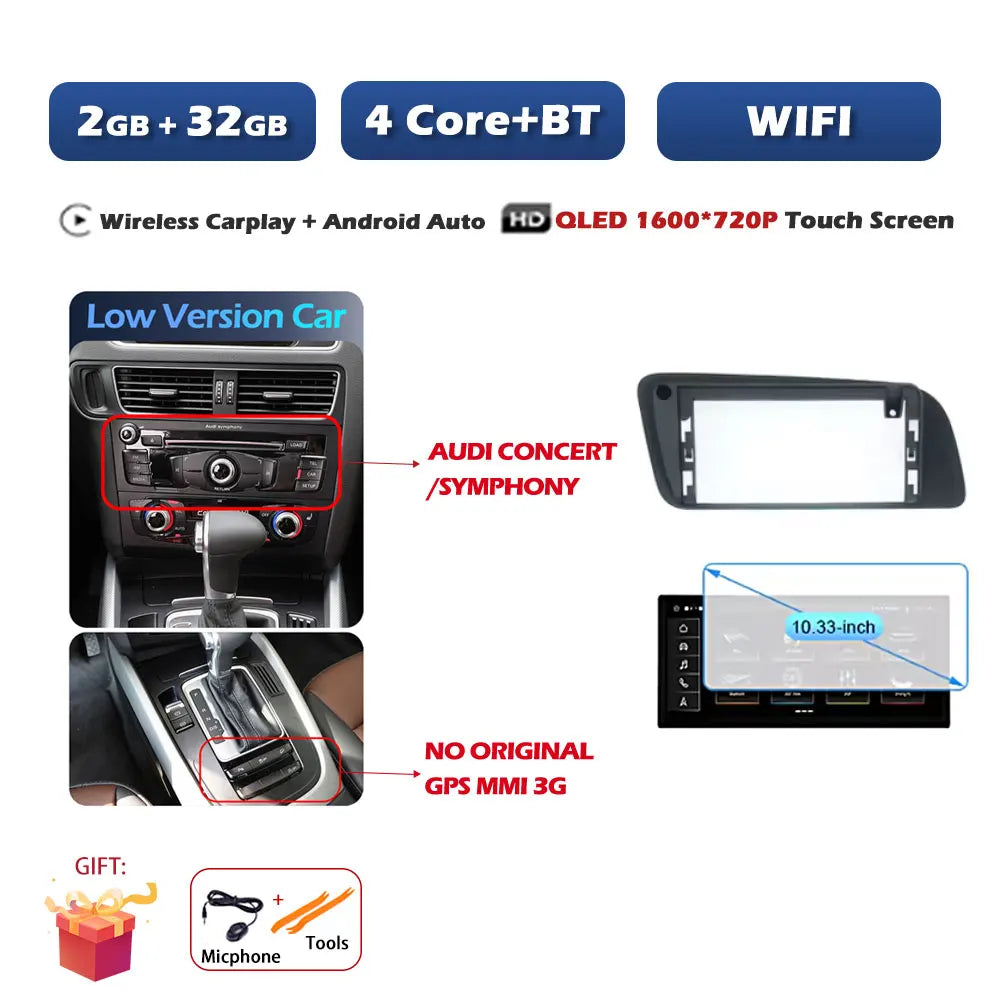 Car Stereo with Apple CarPlay & Android Auto, Compatible with Audi Q5 (2009-2017)