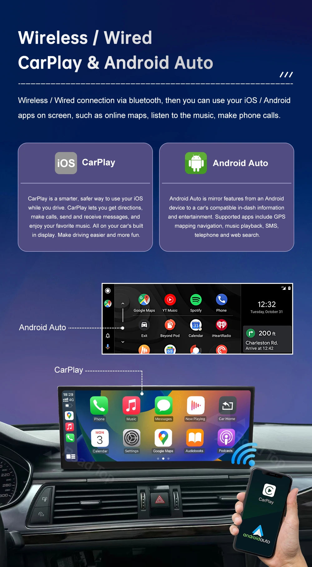 Road Top 12.3" Linux Screen For Audi A6 C6 A7 C7 2026-2026 with Wireless CarPlay Android Auto Airplay Car Radio Player