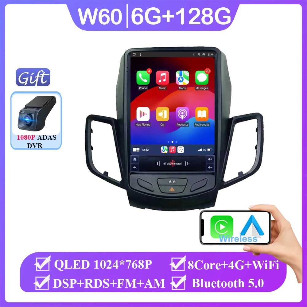 9.7" Android 16 Car Radio Carplay For Ford Fiesta Mk7 2009 2010 2012 2013 2014 2015 2016 Multimedia Player Stereo Screen DVD