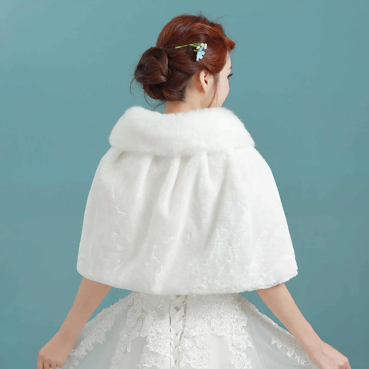 Women's Plush Bridal Shawl Cape - Elbow Length Wrap with Bow - photo 2