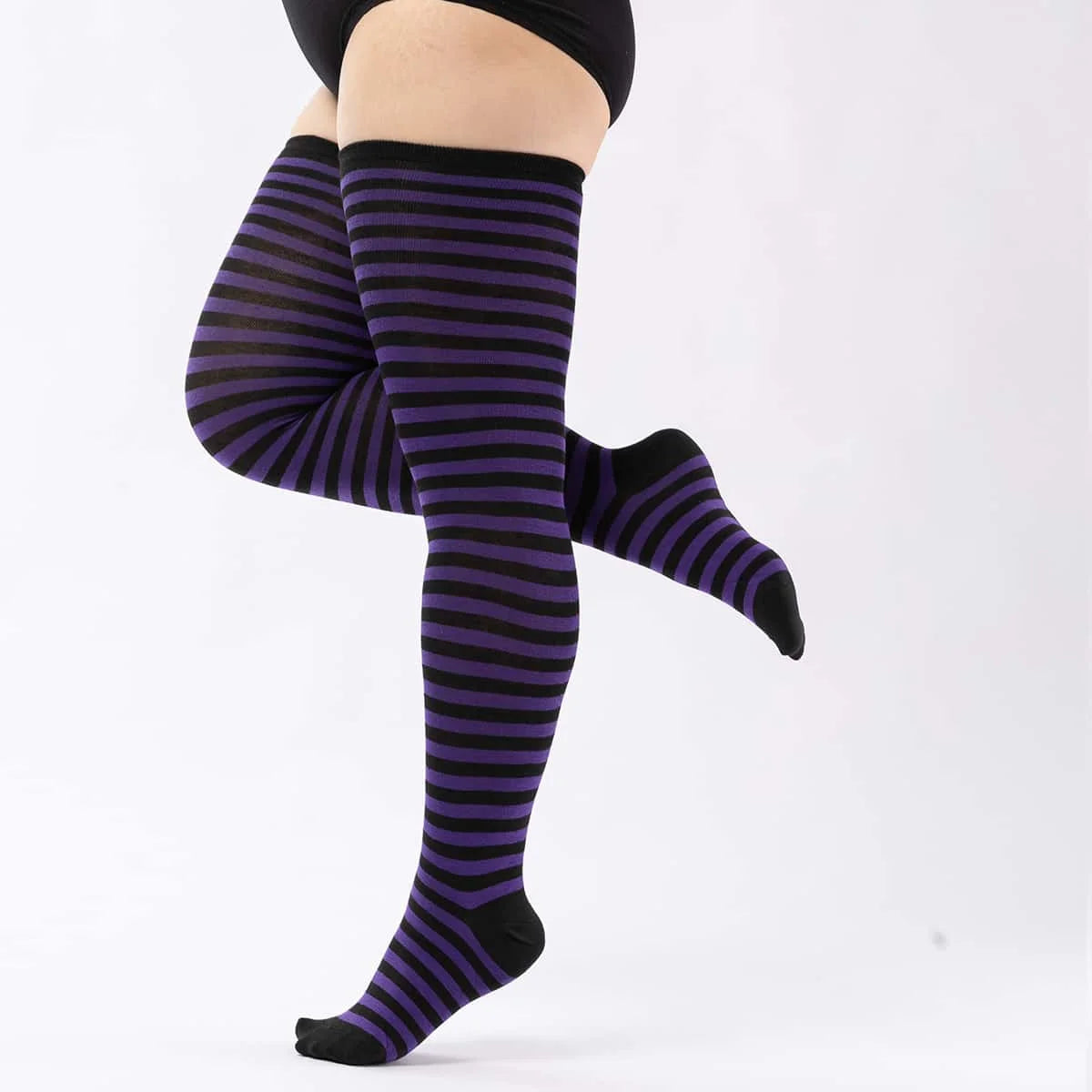 Women's Plus Size Striped Thigh High Socks