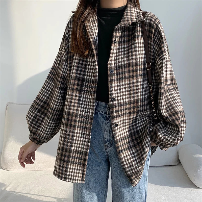 Women's Flannel Plaid Shacket - Button Front Loose Winter Jacket - photo 11