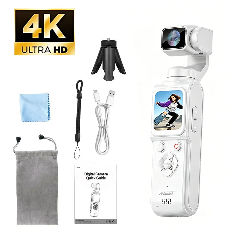 4K Pocket Action Camera — 330° Auto-Rotate Face-Tracking Zoom Cam