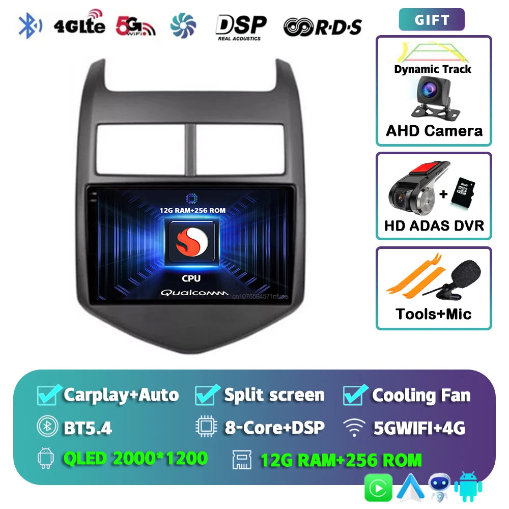 Android 16 CarPlay Auto Car Radio Multimedia Player For Chevrolet Aveo 2 Sonic T300 2011-2015 Navigation GPS 2din Stereo Audio
