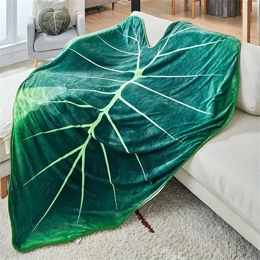 Leaf Shaped Flannel Throw Blanket, Soft Green Bed Blanket