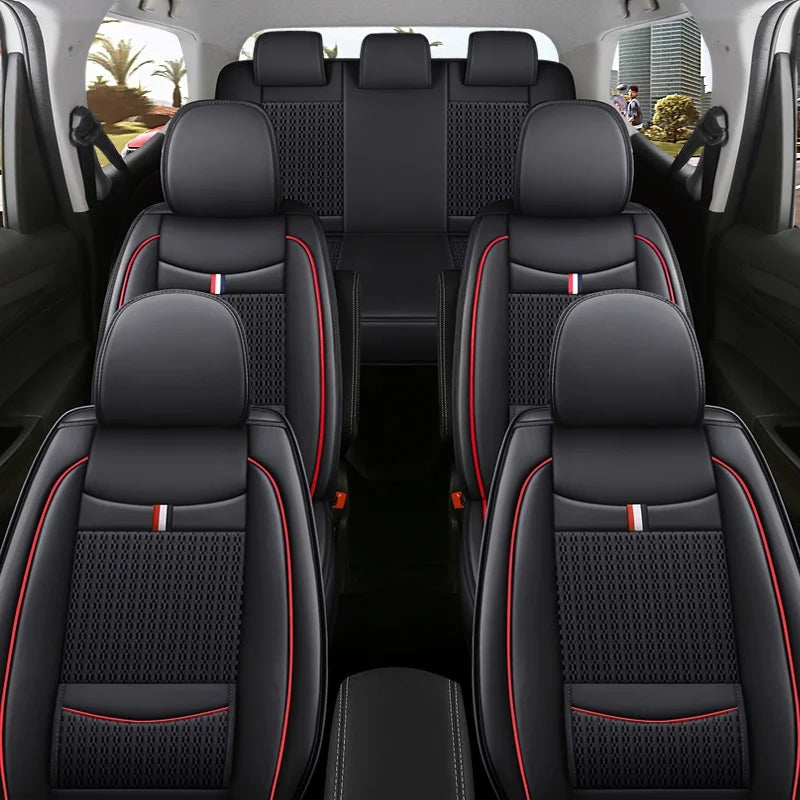 7-Seater Ice Silk & PU Leather Car Seat Cover Set for MPV