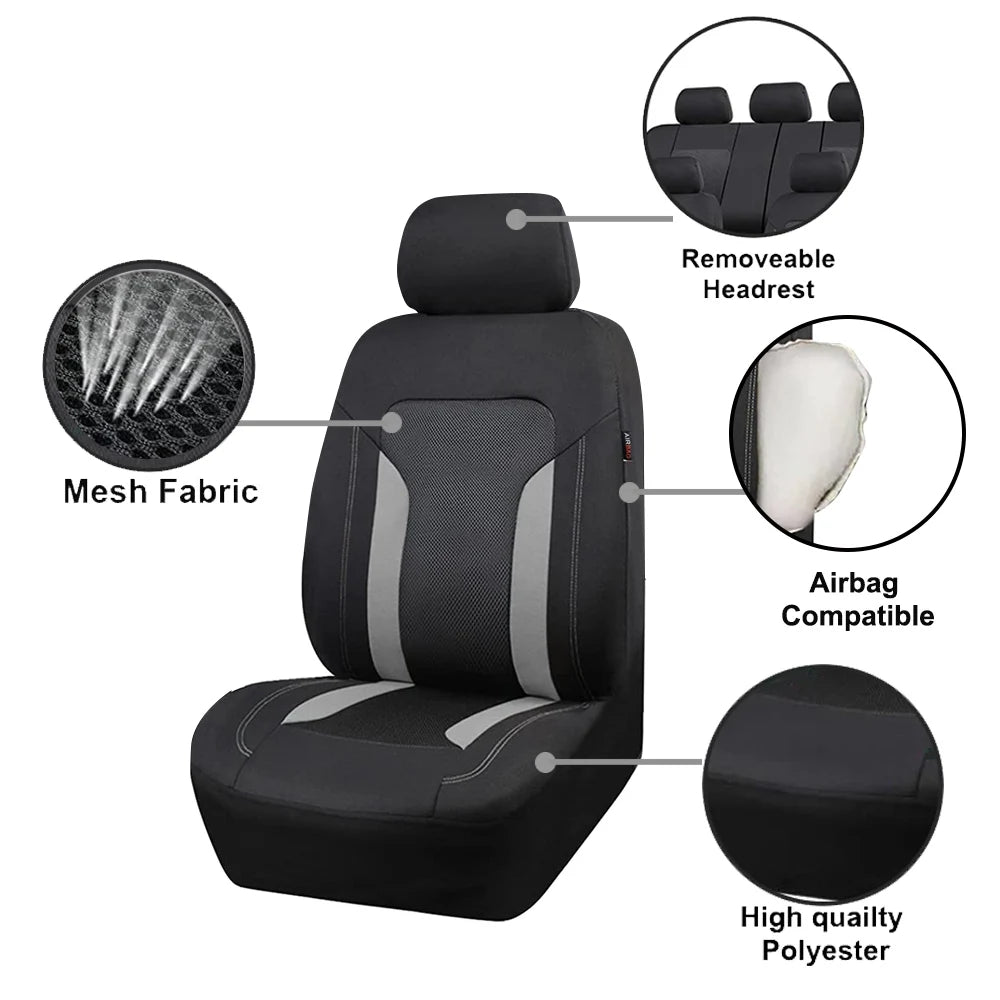 AUTOKING Universal Gray Mesh Seat Covers For Car With 3 Zipper Rear Seat Split Airbag Compatible Fit For Most Car SUV Truck VAN
