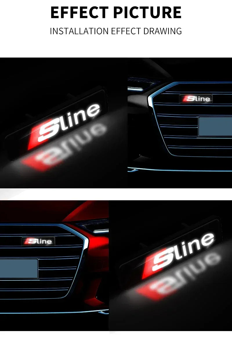 Front Grille Decoration Badge Car Head Grill Emblem LED Light Audi Sline A6 Q3 A3 B5 B6 B7 B8 B9 Q7 8P 8V 8L A5 A4 C6 Car sticke