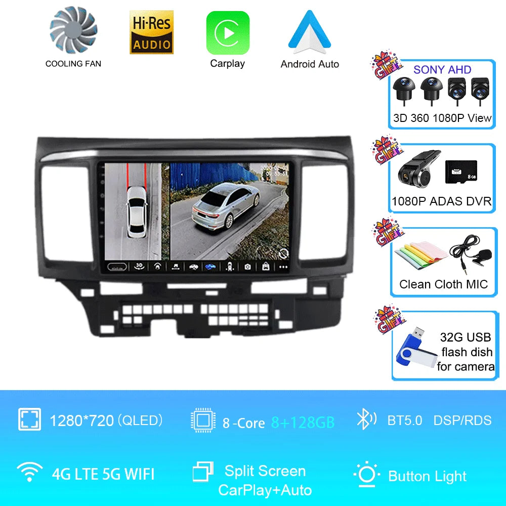 Android 16 For MITSUBISHI LANCER 9 10 X 2008 - 2016 Car Radio video Player 9Inch Stereo Audio GPS Player Carplay Auto Screen