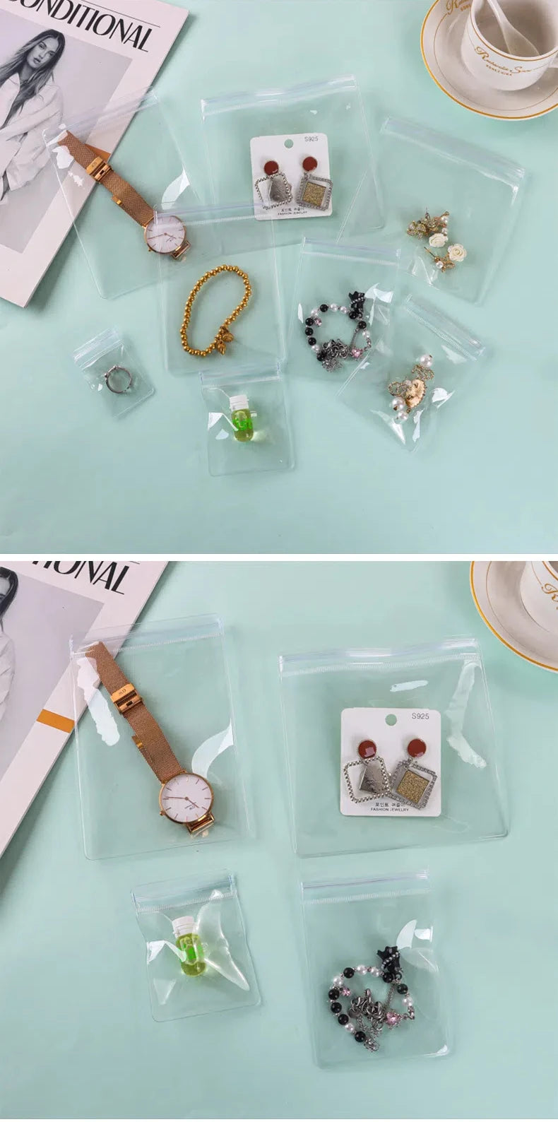 50/20/10 PCS PVC Self Sealing Jewelry Bag Thick Necklace Bracelet Ziplock Bag Ring Storage Holder Bag Storage Anti-oxidation Bag