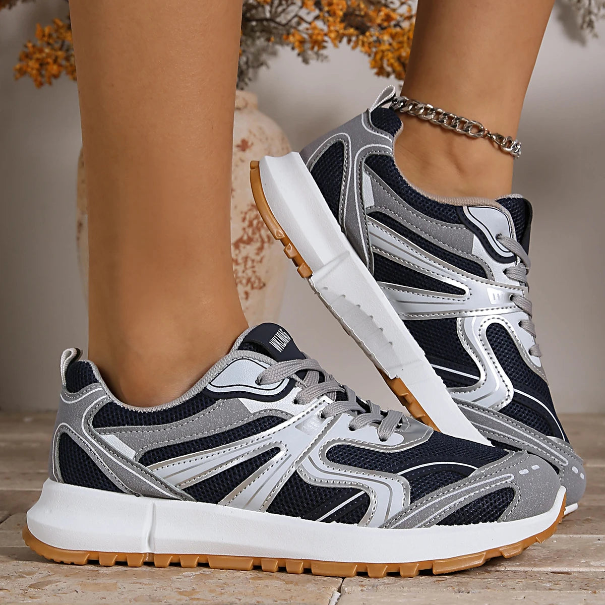 Designer Casual Sneakers for Women — Anti-Slip Flat Lace-Up Walking Shoes