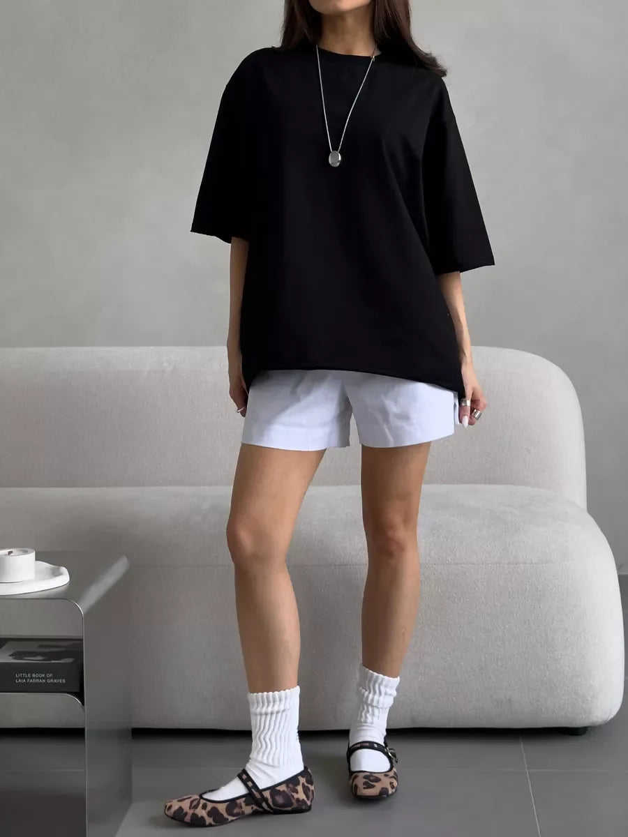 Hirsionsan Summer Casual Oversized T-shirts Women 100% Cotton Pink Loose Tees 2026 New Cusual Solid O Neck Female Aesthetic Tops