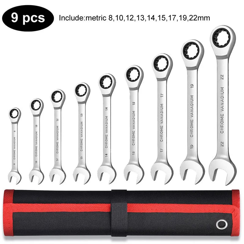 Ratcheting Combination Wrench Set,12 Point Box End and Open End Wrench Set spanner Fit for Garage,Home DIY, Repair,Maintenance