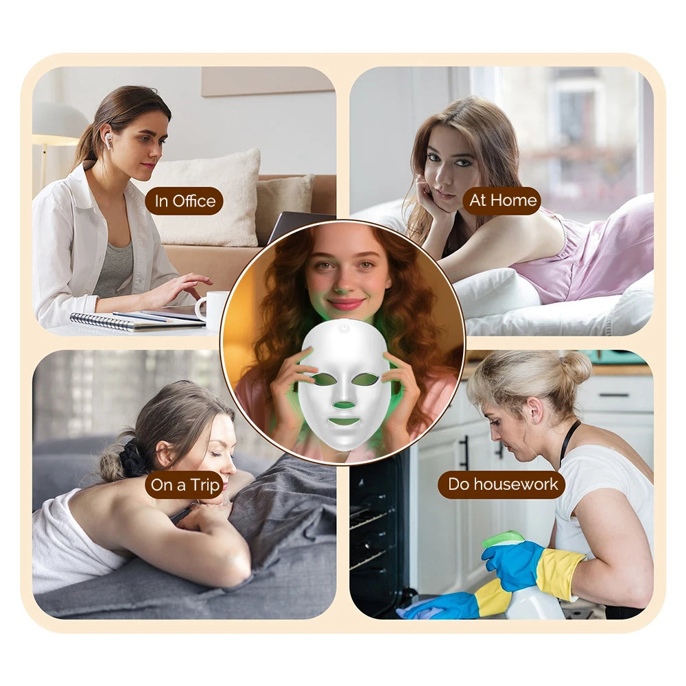 Rechargeable Facial LED Mask 7 Colors LED Photon Beauty Mask Skin Rejuvenation Home Face Lifting Whitening Skin Care Beauty Mask