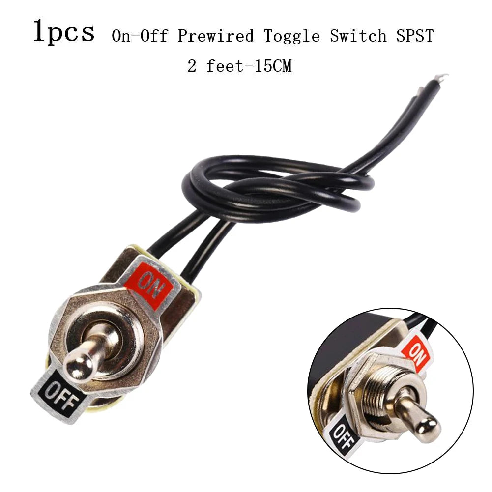 SPST 6A Toggle Switch Rocker SPST Contacts Switch Toggle With Wire Switch 12mm Cutout 1PCS 6A/125V Black+Silver