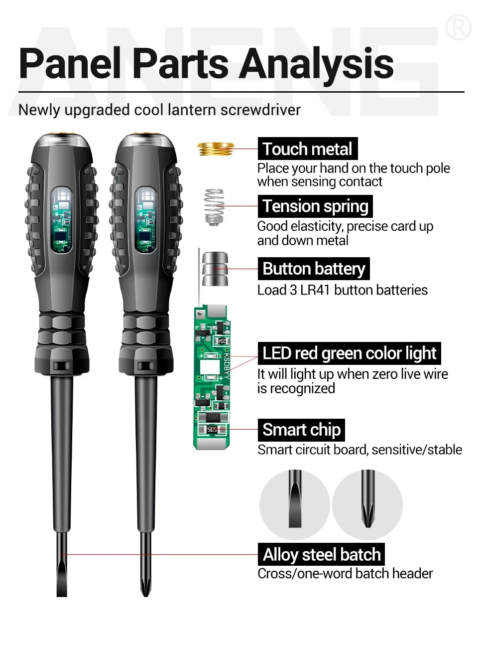 Multifunctional Electrician Test Screwdriver AC Non-contact Induction Test Pen Voltage Tester 70-600V Red Green Induction Lights