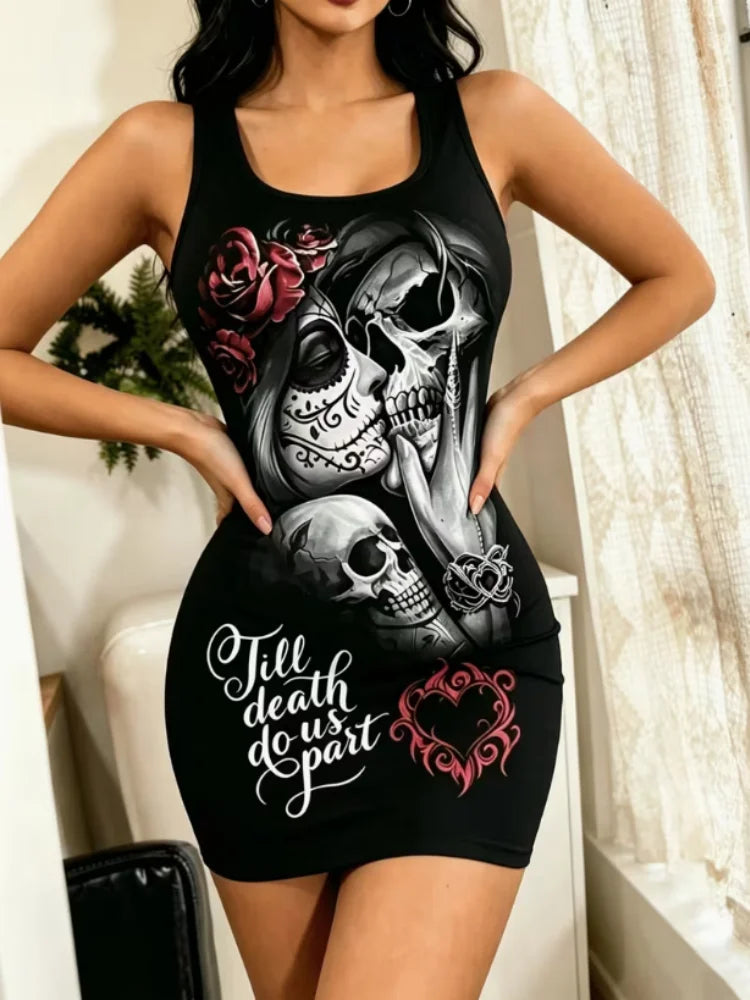 Women’s Casual Skeleton Printed Summer Cooling Shoulder Straps with Sleeves Off Shoulder Bodysuit/Pajamas/Home Wear.