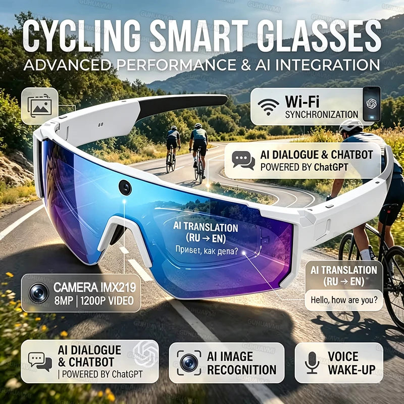Smart Camera Glasses — 1200P Anti-Shake Video for Cycling