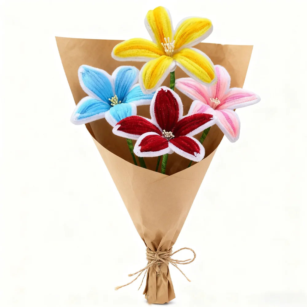 5Pcs Lily DIY Flower Calla Chenille Stems Fluffy Wire Pipe Cleaners Twist Stick Children Educational Toys Creative Handcraft