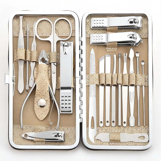19 in 1 Manicure Pedicure Kit with Facial Grooming Tools - Unisex Set