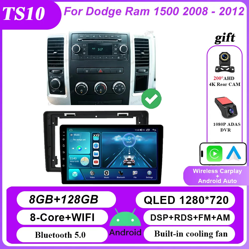 Android 16 Car Stereo for Dodge Ram 1500 2008-2012 - CarPlay & GPS Navigation
