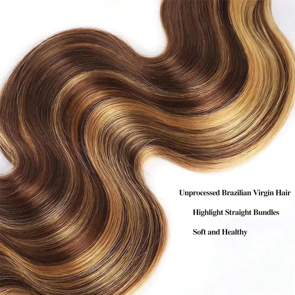 38 40 Inch Highlight Ombre Body Wave Bundles Real Human Hair Colored P4/27 Honey Blonde Brazilian Raw Hair Bundles Extensions