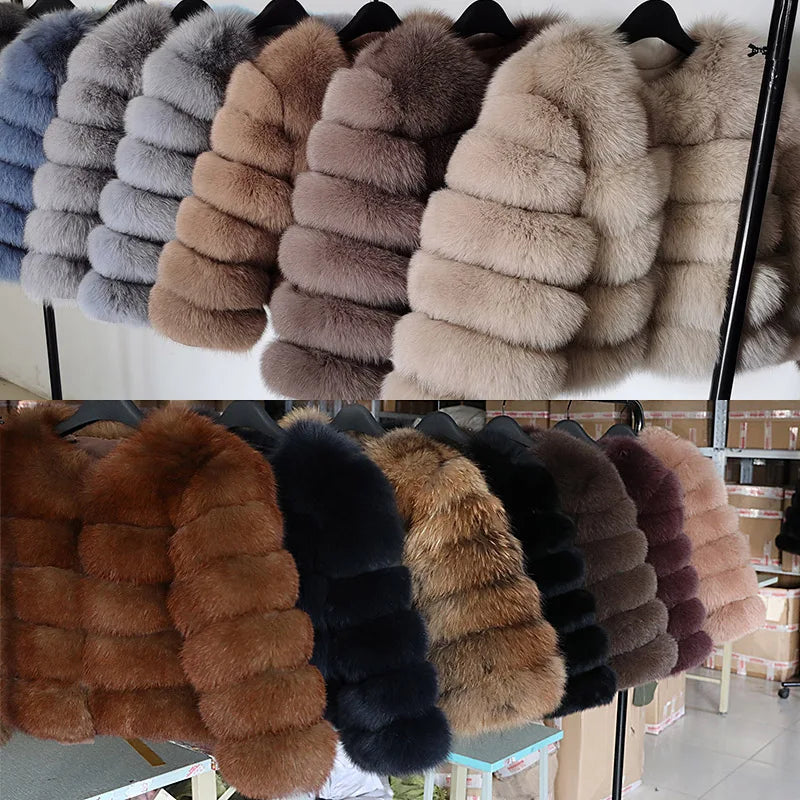 Women's Fox Fur Coat with Detachable Sleeves