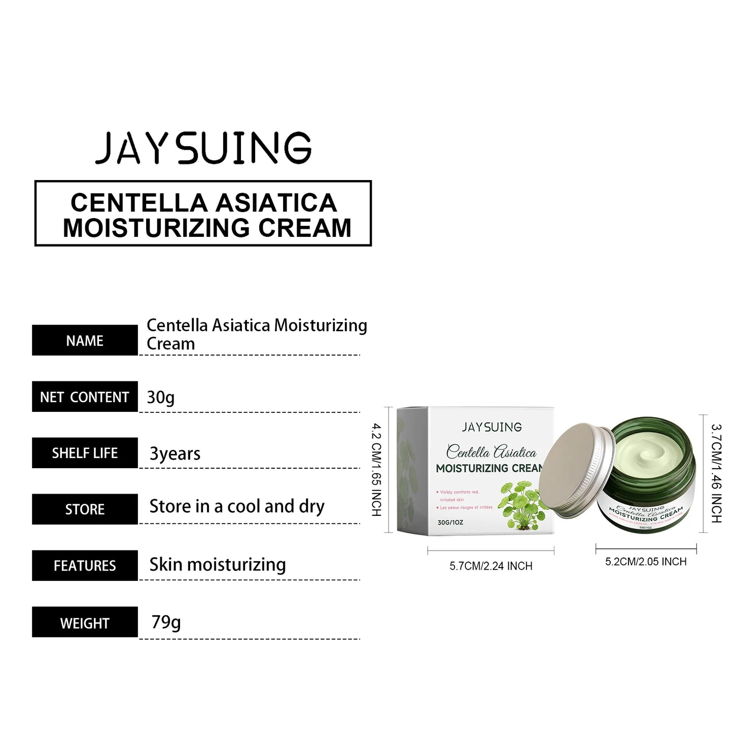 Jaysuing Centella Centella Moisturizer, Gently Moisturizing Facial Skin, Soft, Refreshing and Brightening Skin Care Cream