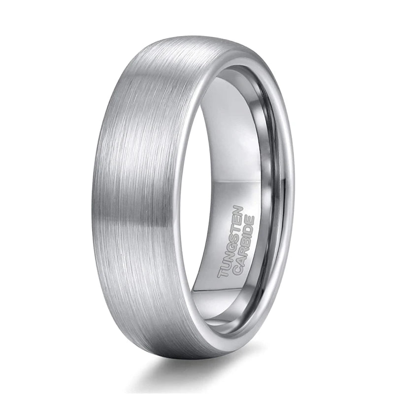 Tungsten Carbide Ring — 6mm/8mm Brushed Silver Tone Band