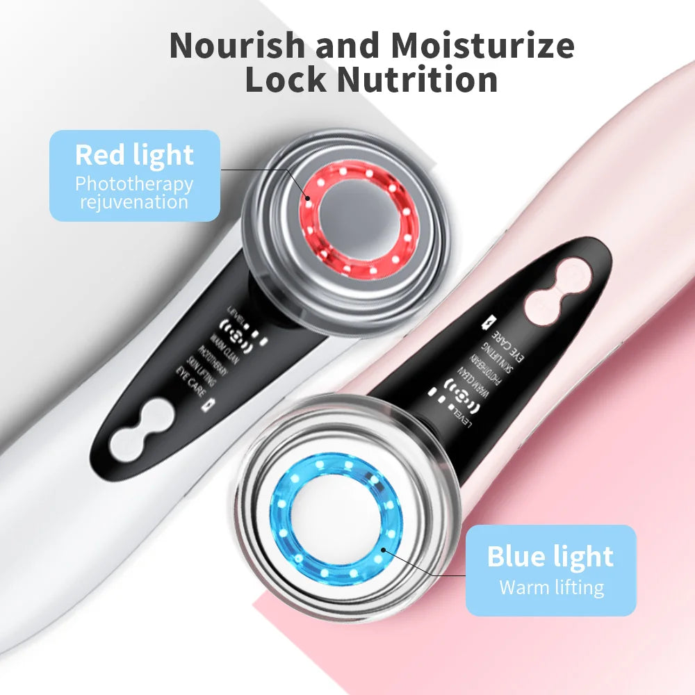 7 in 1 EMS Facial Massager Face Beauty Instrument with Induced Vibration and Hot Compress Face Skin Care Tool LED Light Therapy , Women