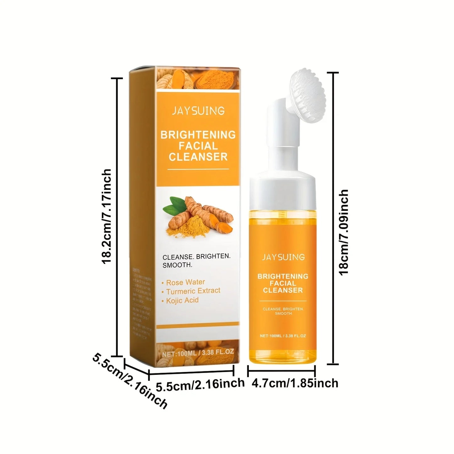 Turmeric Facial Cleanser - 2pcs Damascus Rose Water, Moisturizing Skin with Cleansing Brush Head