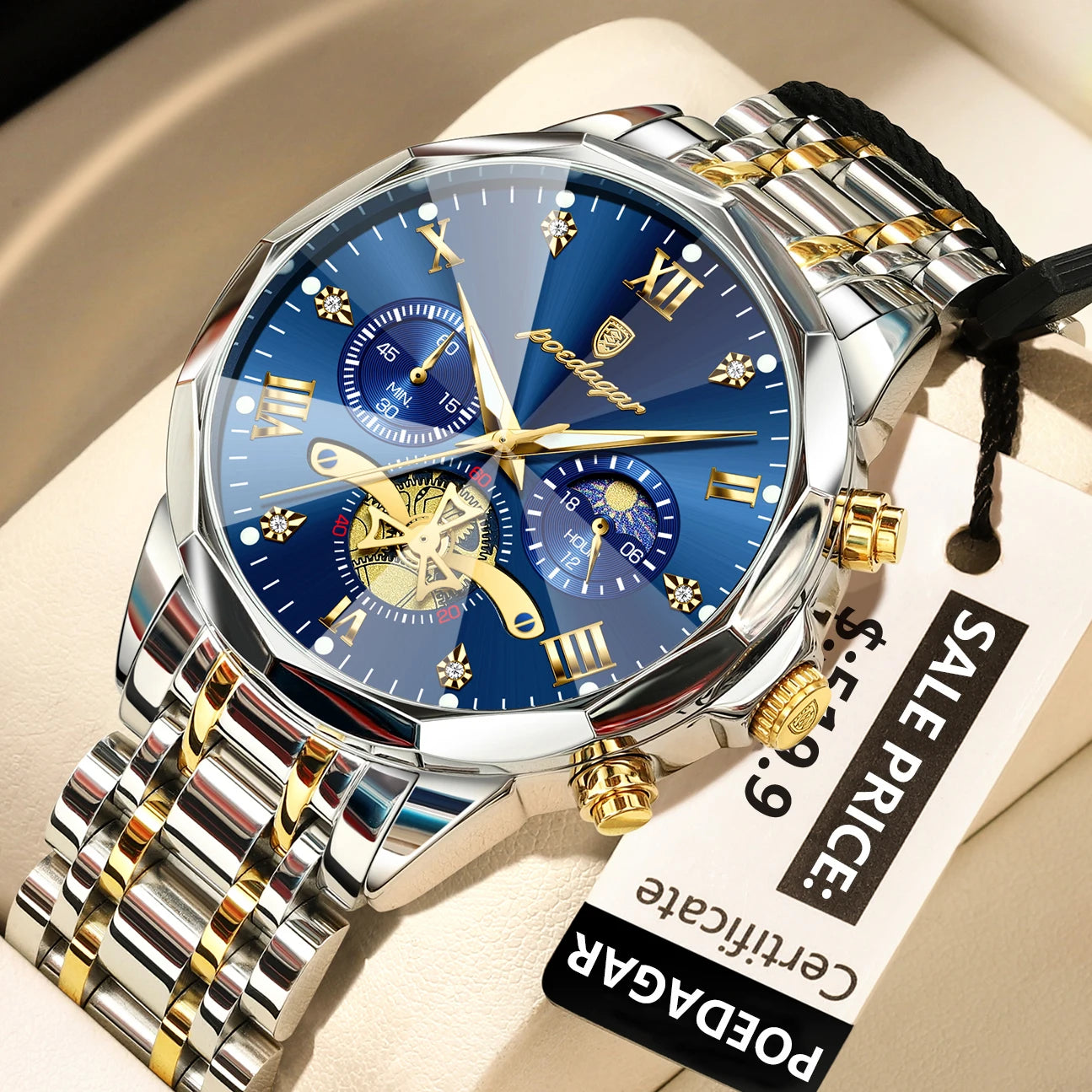 POEDAGAR Luxury Men's Quartz Watch – Waterproof Luminous Chronograph Stainless Steel Wristwatch (Model 938)