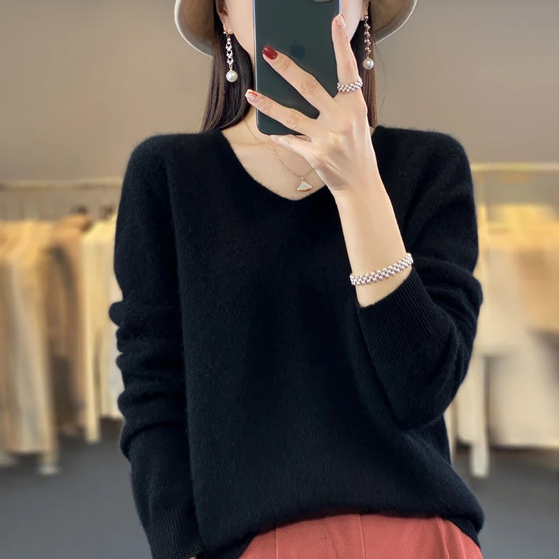 Women's Merino Wool V-Neck Sweater