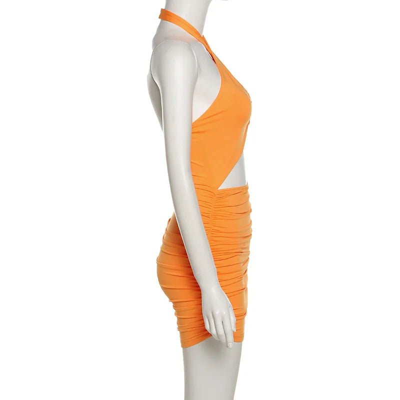 TYFYO Sexy Halter Bodycon Mini Dress – Hollow-Out Waist Backless Cross Strap Sleeveless Club Party Dress | S/M/L | 3 Colors