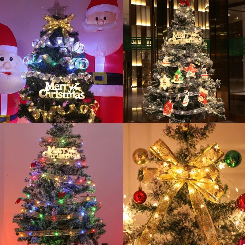 1/2/5/10M Christmas Tree Ribbon Fairy Lights, Indoor DIY Bows String Light Battery Powered for Christmas Tree New Year Decor
