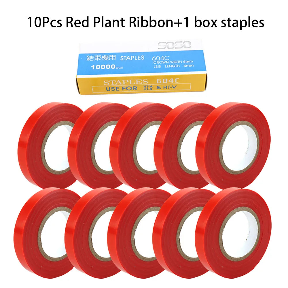  10/20Pcs PVC Plant Branch Tie Tape With 1 Box Staples Garden Package Tool For Garden Banding Machine Vegetable Fruit Tree Tape