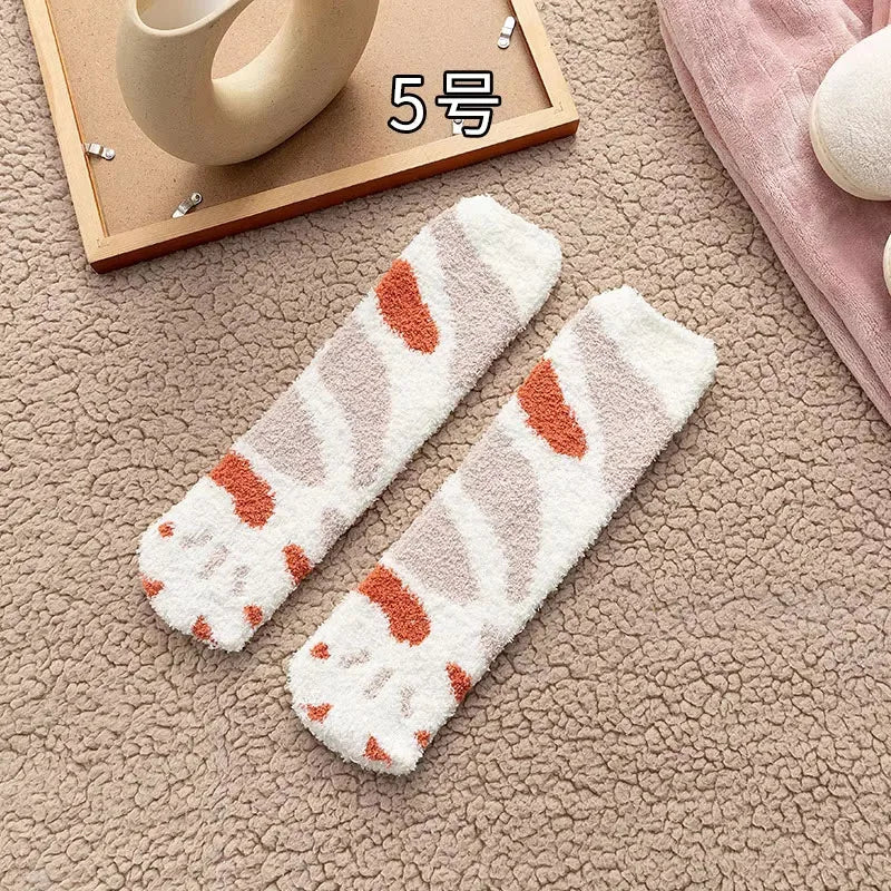 Women's Cat Paw Coral Velvet Socks