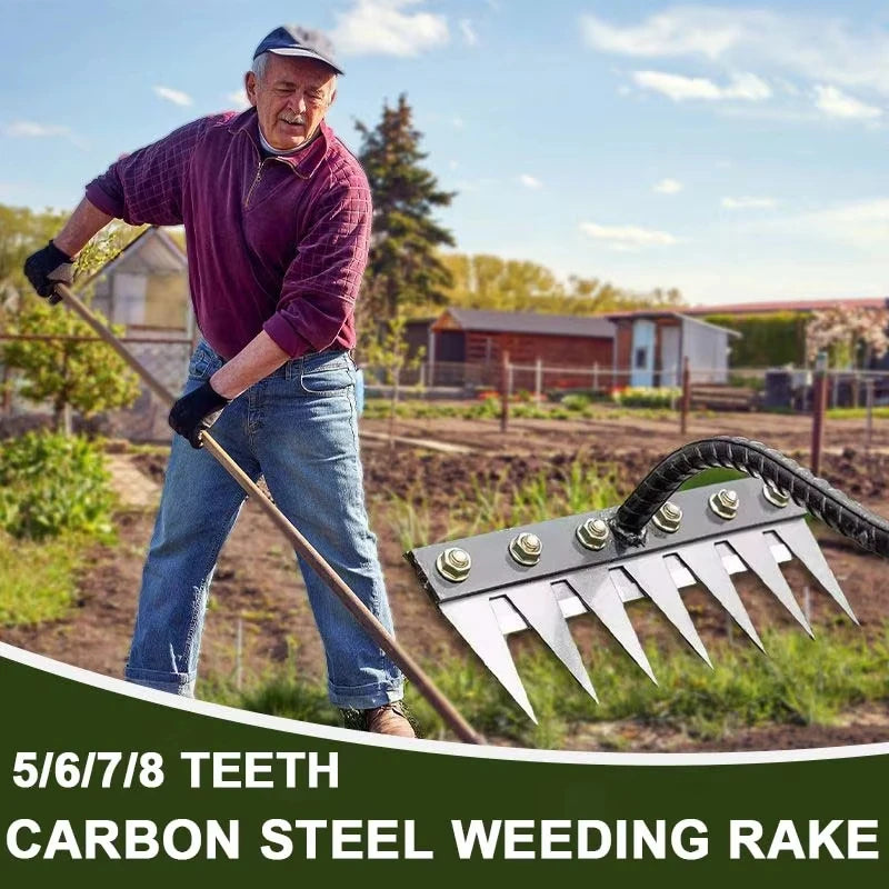 Iron Gardening Hoe & Weeding Rake — 5–8 Tooth Soil-Loosening Farm Tool