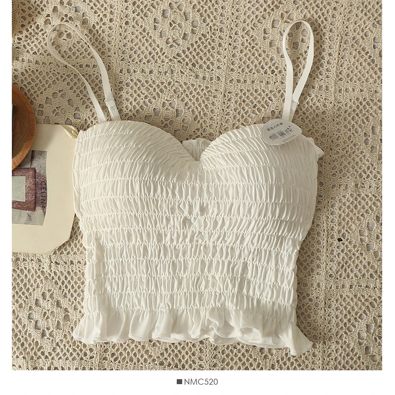 Women's pleated cami crop top with built-in bra — view 12 of 20