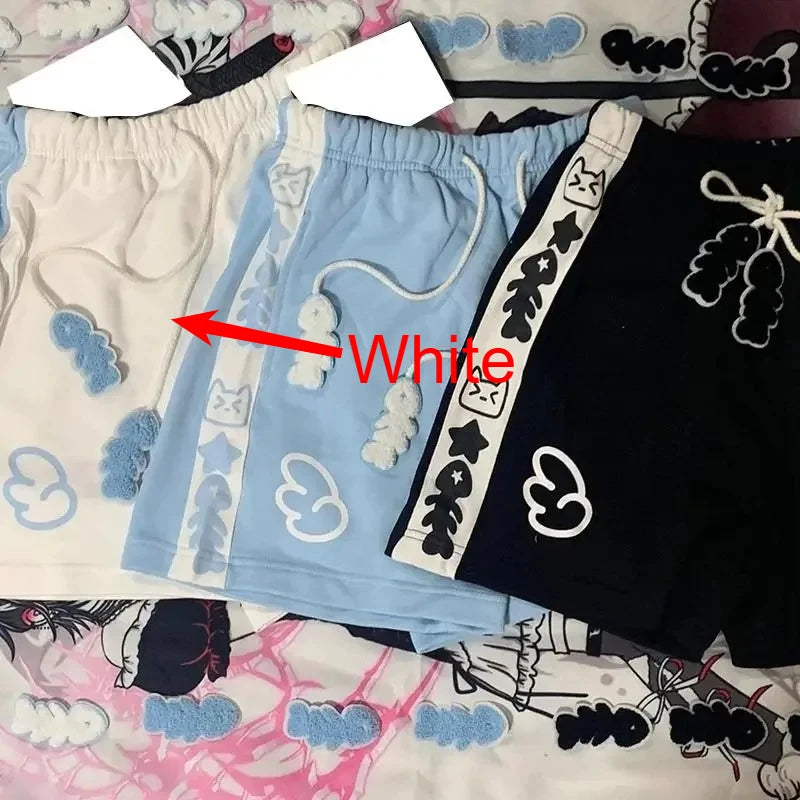Summer Japanese High Waisted Shorts Women Cute Cat Cartoon Print Cotton Short Pants Casual Fashion Female Bottoms Shorts New