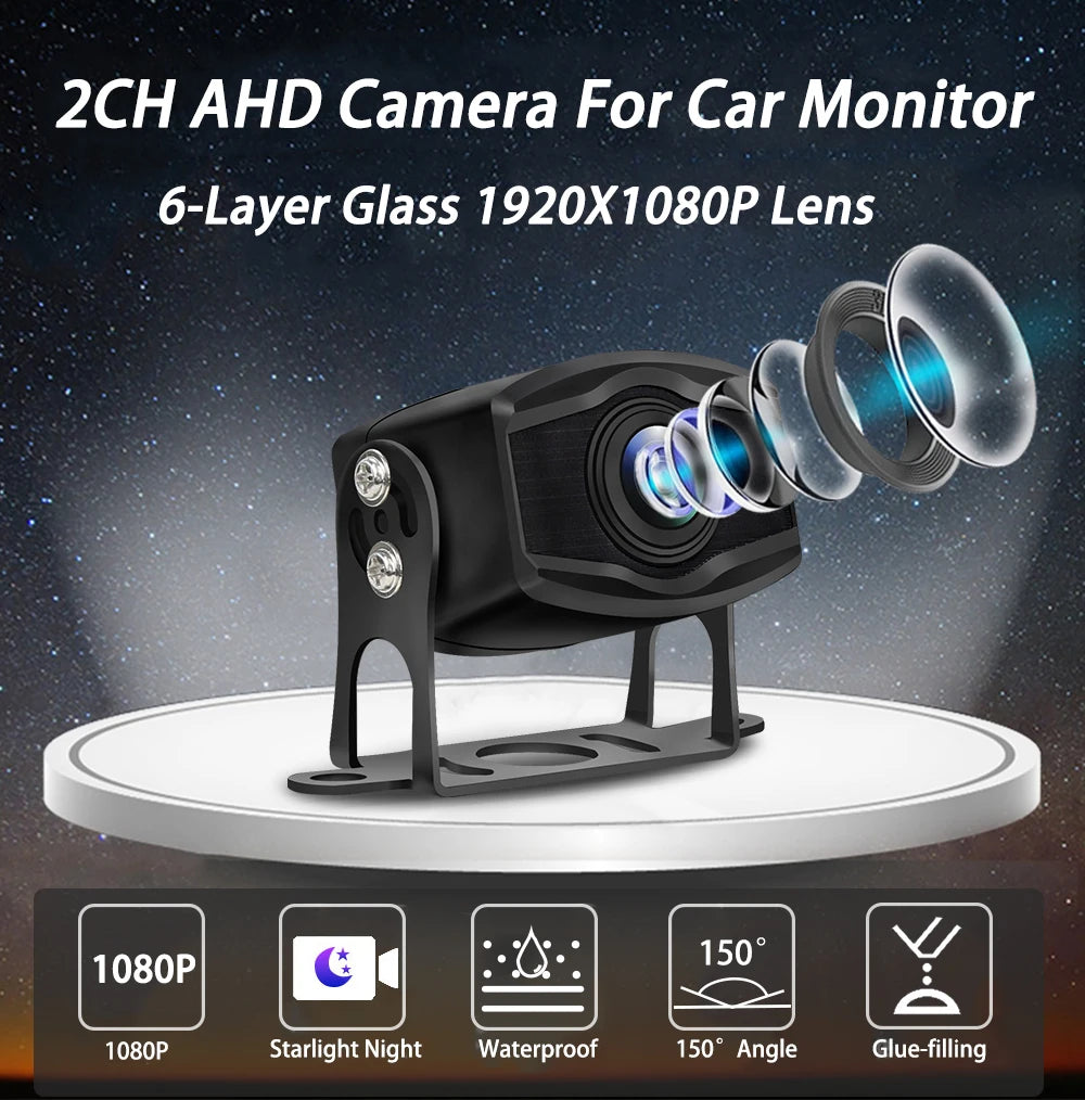 7 inch Truck DVR System BSD Sound and Light Alarm 2CH 1080P Night Camera Touch Screen MP5 BT AHD Monitor 24H Parking Recorder