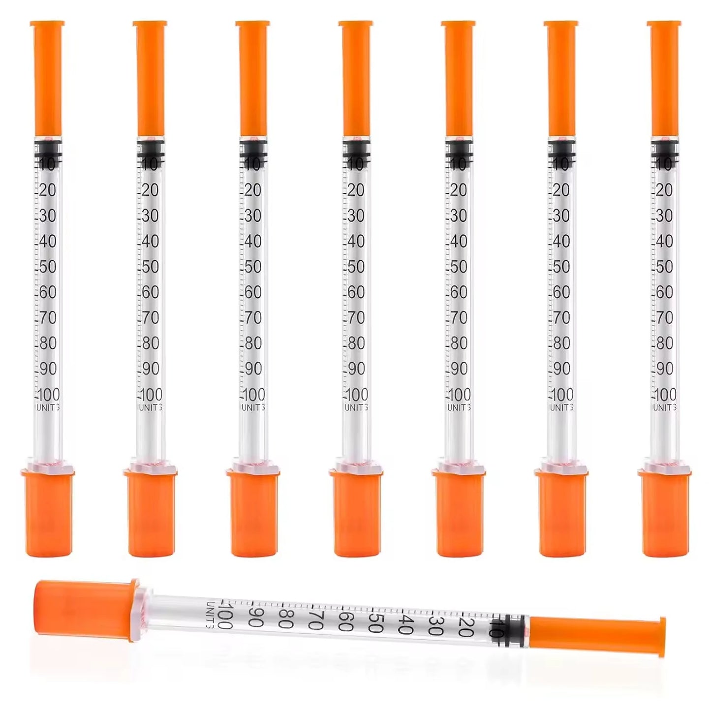 100pcs 1ml/cc Disposable Sterile Orange Insulin Syringe With 30G 8mm Needle, Individually Packed for Feeding Pets