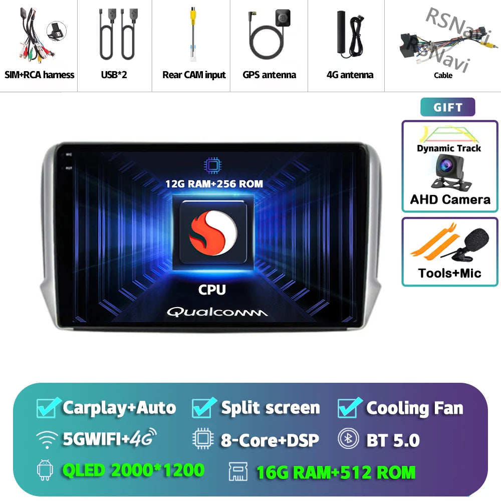 Android 16 Navigation Multimedia Player For Peugeot 2008 208 Series 2012 2013 2014 - 2018 Carplay Auto Stereo BT video Car radio