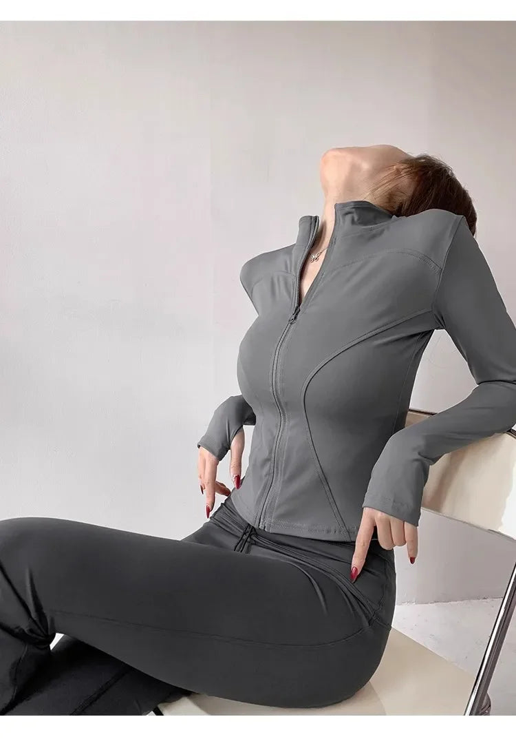 Women's Quick-Dry Yoga Jacket, Slim Zip-Up