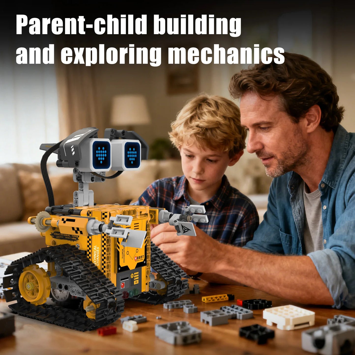 Digital display 5-in-1 transformable robot model assembly, remote control robot building blocks toy, children's toy gift
