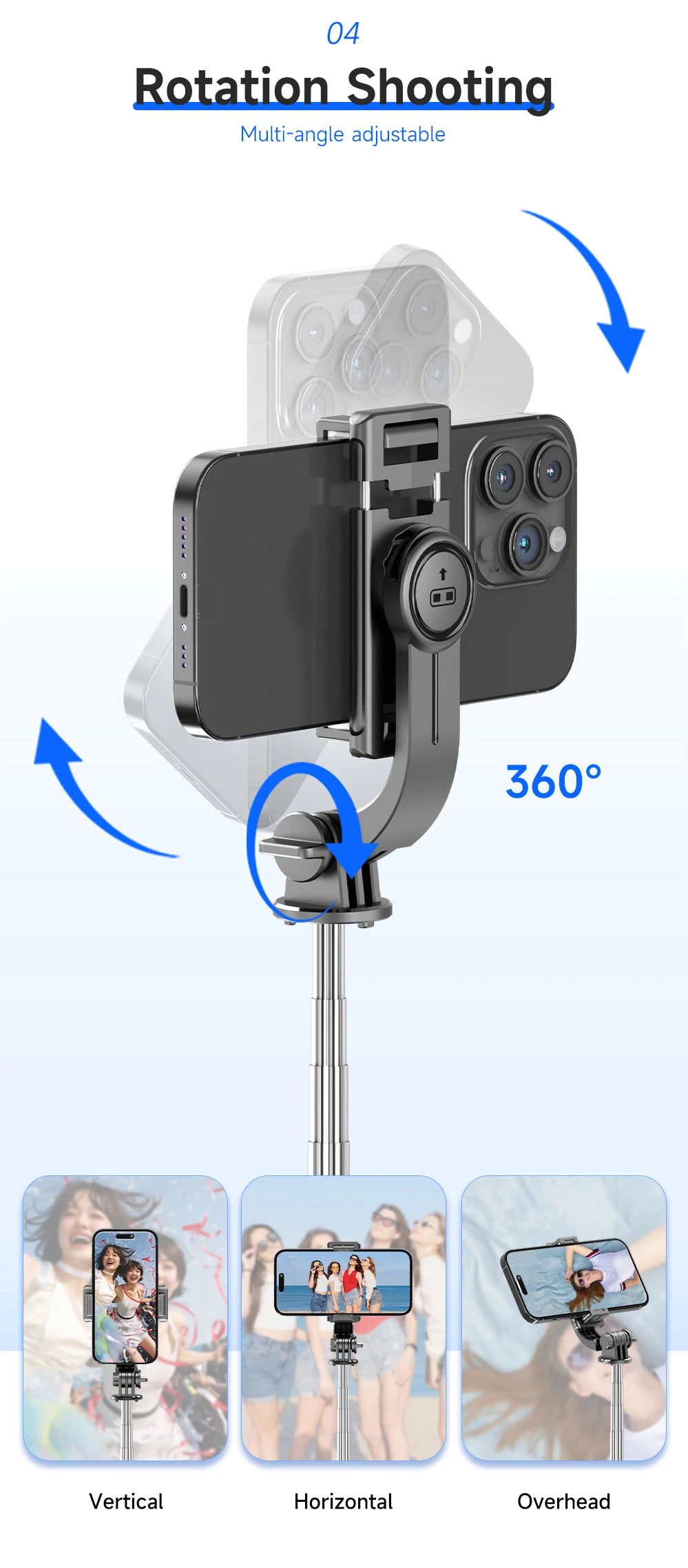 F01 Portable 6 Section Extendable Tripod Stand Lightweight Detachable Phone Holder 360 Degree Rotatable Bluetooth Selfie R
